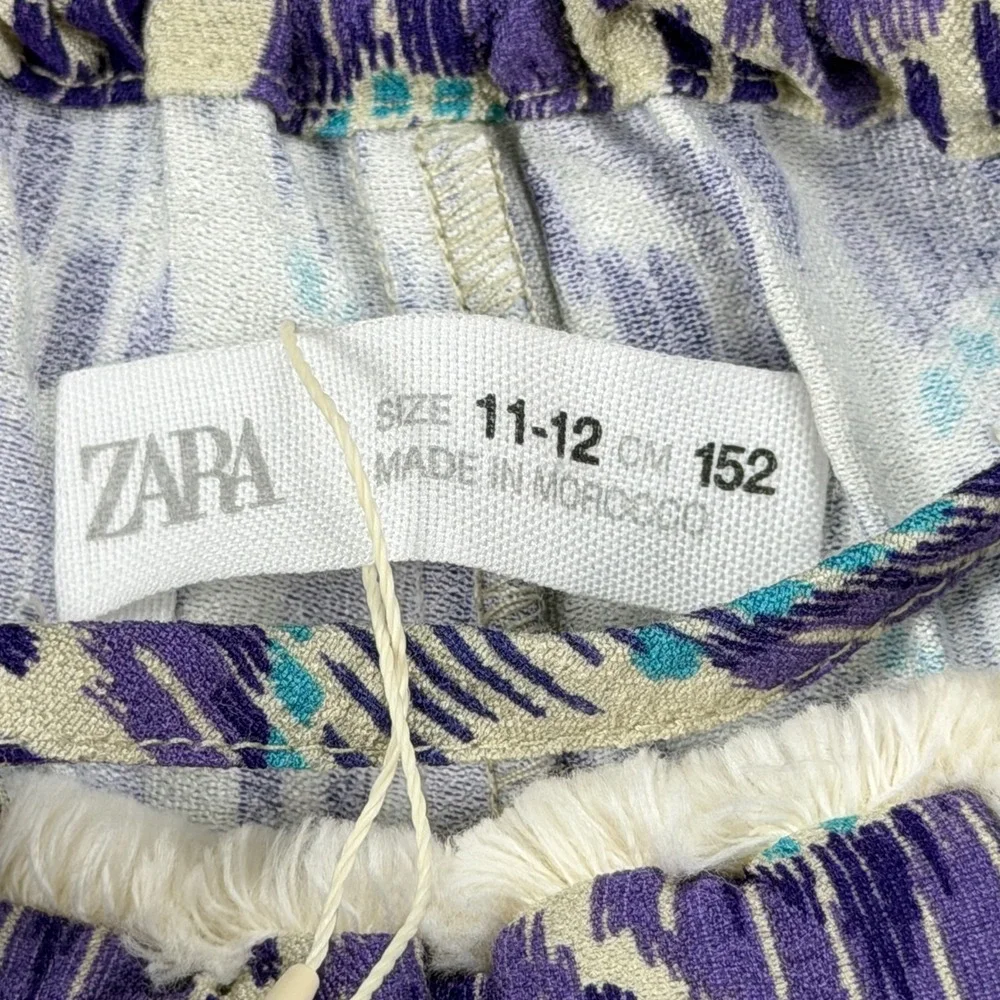 Zara Kids Purple Ikat Print Wide Leg Pants Size 11-12 MSRP $32